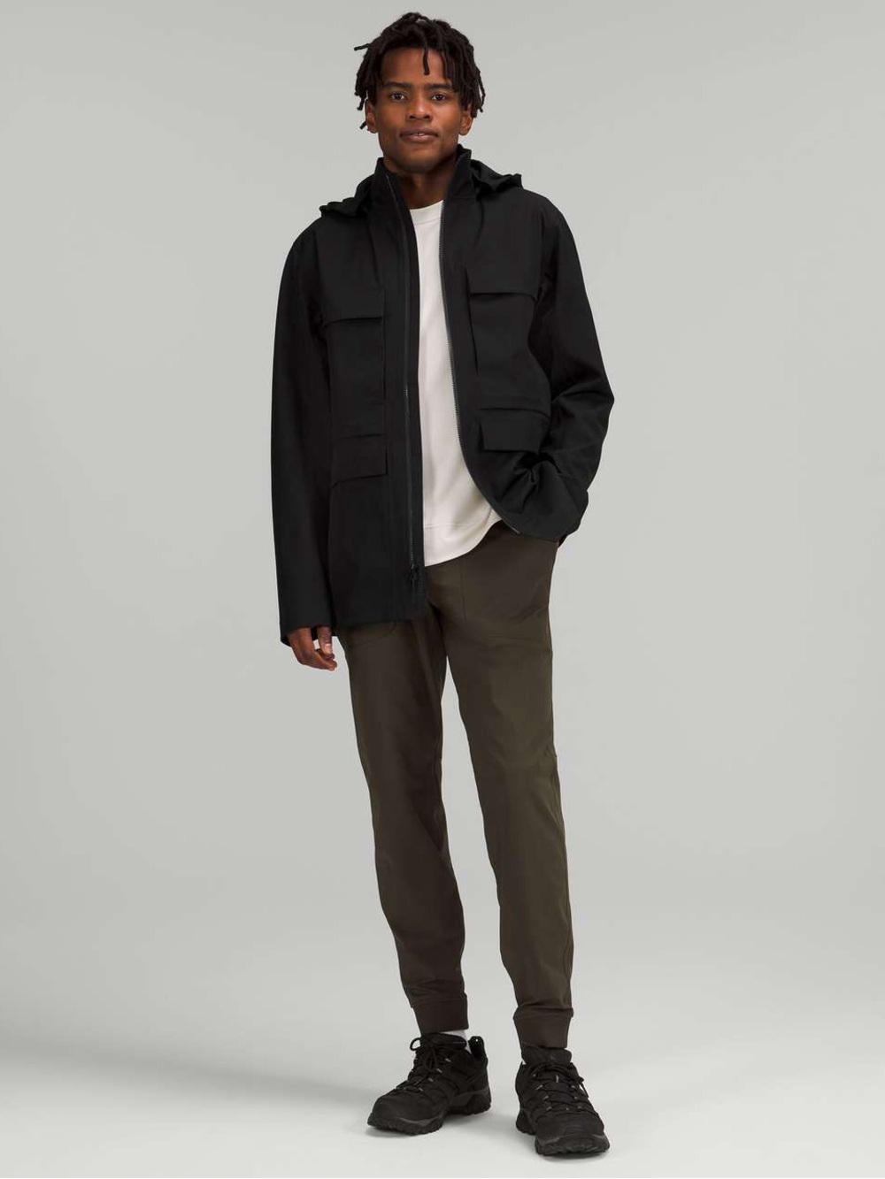 Lululemon Men’s Black Cargo Pocket Outpour Field Waterproof Hood Utility Jacket